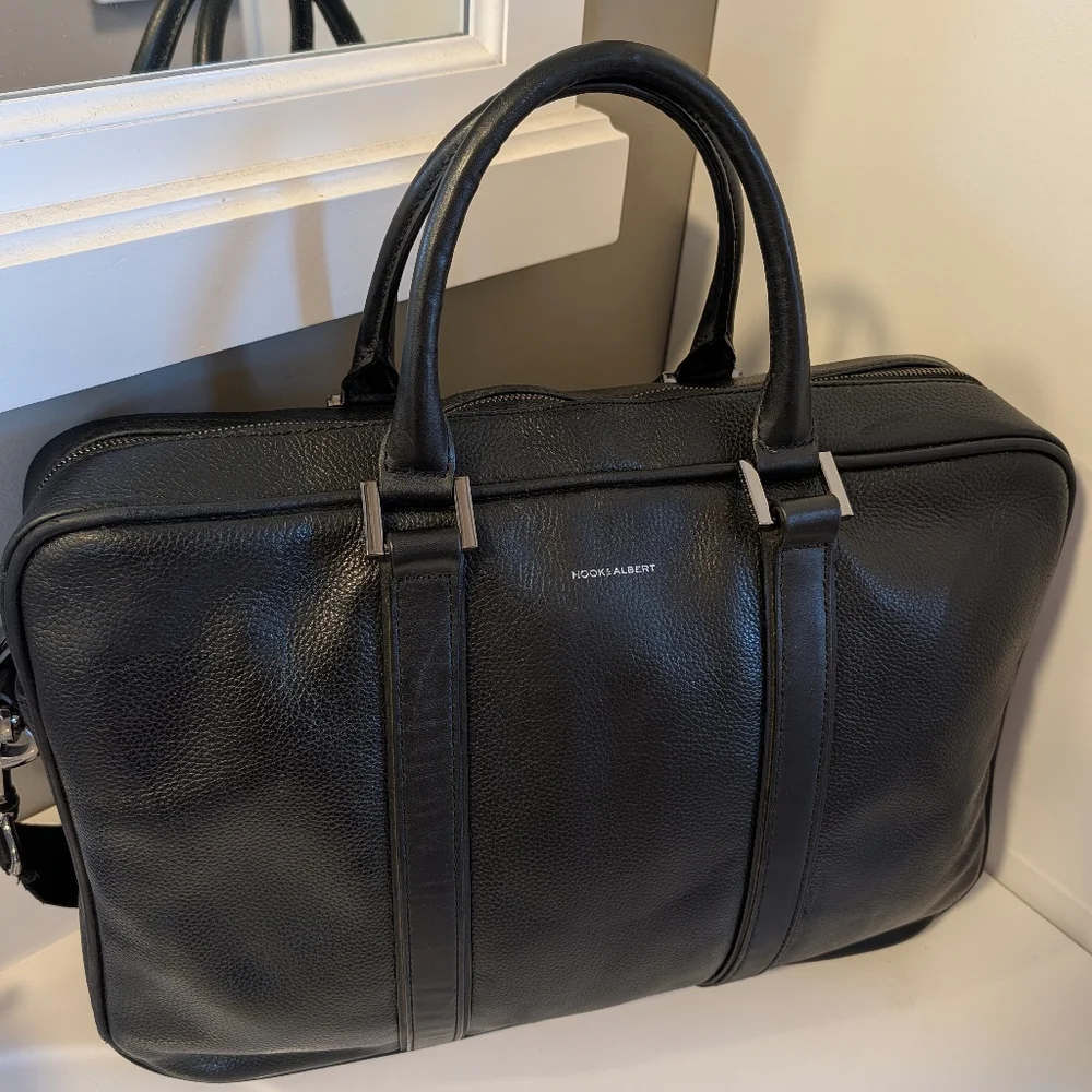 🖤EUC Hook & Albert Luxury Genuine Pebble Leather Adjustable Crossbody Briefcase